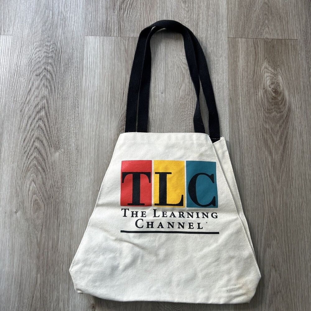 The Learning Channel TLC Canvas Tote Bag Rare 80's 90's Shoulder Strap Vintage - Picture 4 of 7